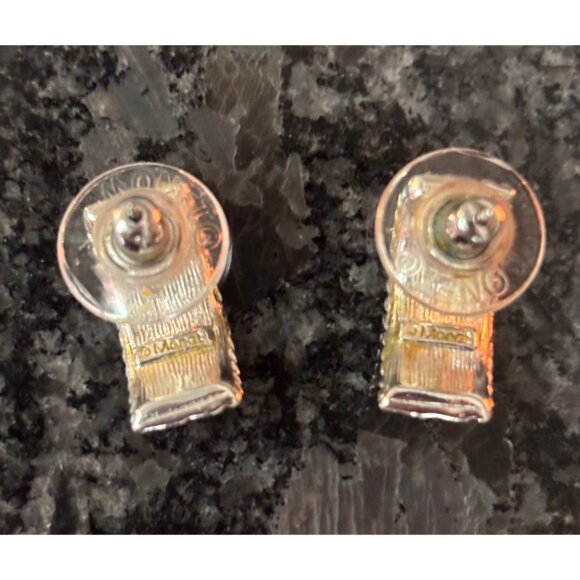 Vintage Monet Silver-Tone Rhinestone Earrings Pierced Signed - Picture 6 of 8